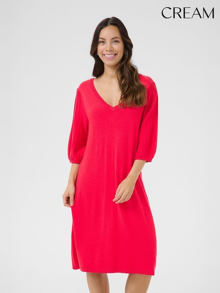 Cream Red CRVillea Knee Length Knit Dress (H68973) | £70