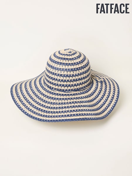 FatFace Navy Blue Stripe Straw Sun Hat (H68993) | £25
