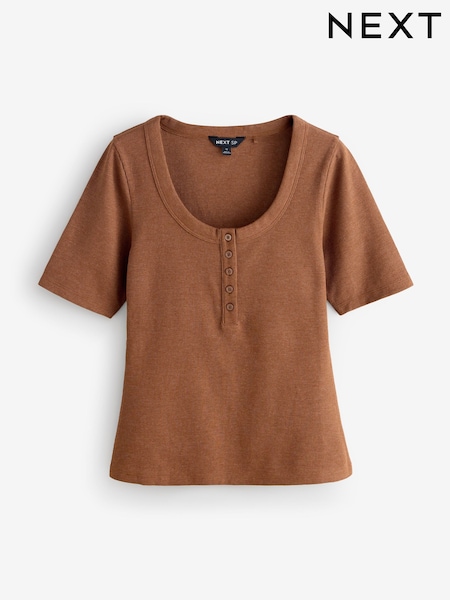 Brown Short Sleeve Round Neck Rib T-Shirt (H69005) | £12