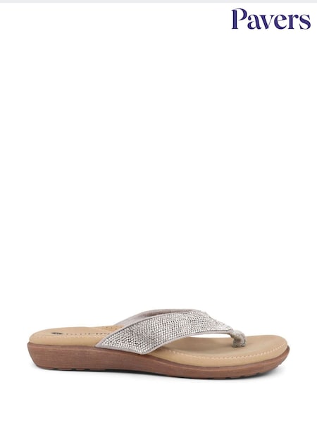 Pavers Silver Embellished Toe Post Sandals (H69112) | £25