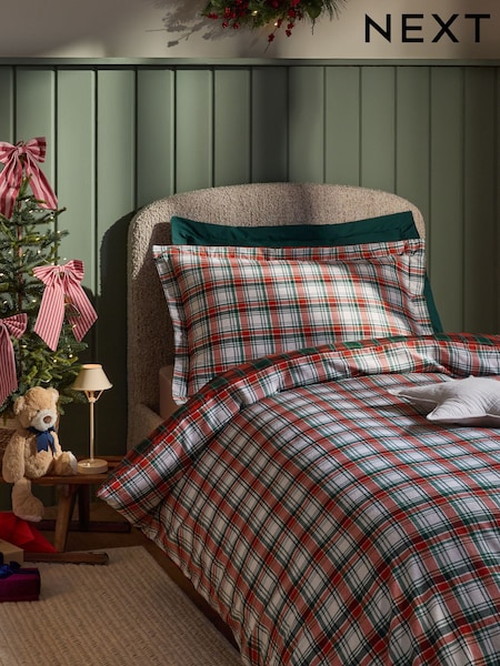Red Tartan Check Supersoft Brushed Christmas Duvet Cover and Pillowcase Set (H69175) | £32 - £42