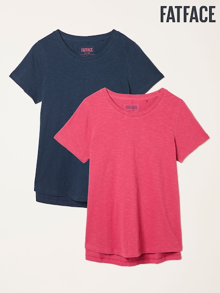 FatFace Natalie Fuchsia Pink/Navy Blue 2 Pack T Shirt (H69246) | £35
