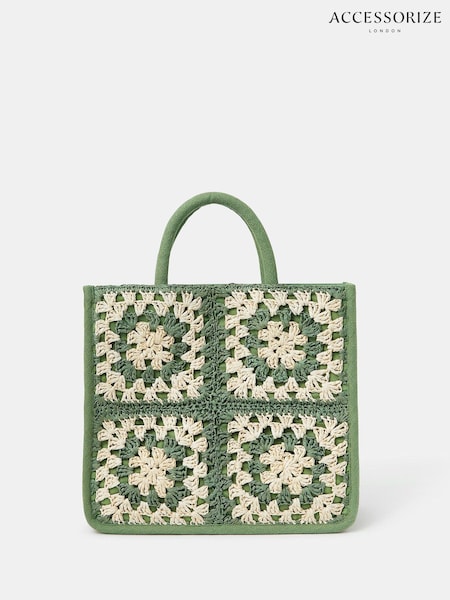 Accessorize Green Crochet Raffia Handbag (H69277) | £35