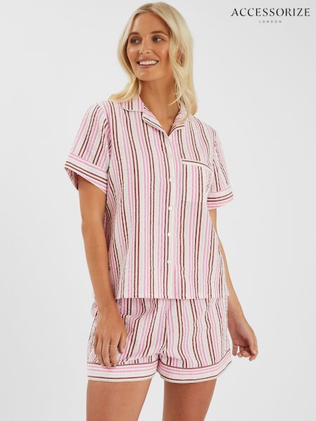 Accessorize Pink Stripe Seersucker Short Pyjamas Set (H69285) | £35