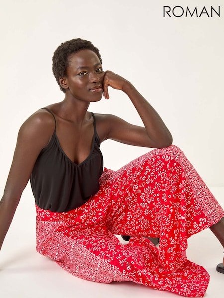 Roman Red Floral Print Wide Leg Palazzo Culottes Trousers (H69463) | £40