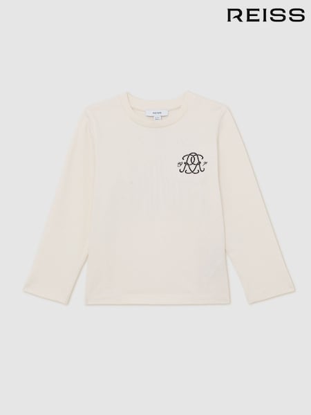 Reiss Off White Stefan 13-14 yrs Monogram Cotton Long-Sleeve T-Shirt (H69531) | £26