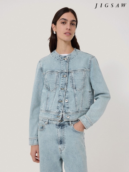 Jigsaw Blue Gwen Denim Collarless Jacket (H69609) | £125
