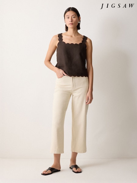 Jigsaw Brown Linen Scallop Crop Top (H69612) | £95