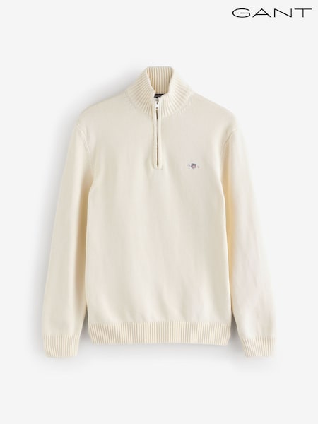 GANT Cream Casual Cotton Quarter Zip Jumper (H69650) | £125