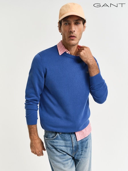 GANT Blue Classic Cotton Crew Neck Knit Jumper (H69651) | £110