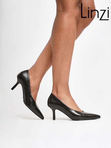 Linzi Black Bellamy V-Shaped Closed Toe Court Heels (H69701) | £38