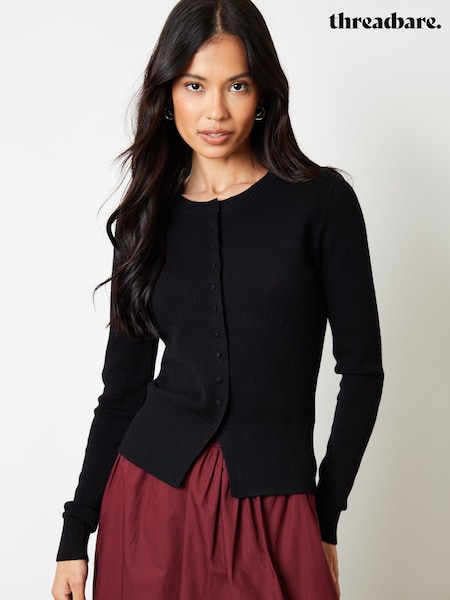 Threadbare Black Crew Neck Structured Knitted Cardigan (H69862) | £25