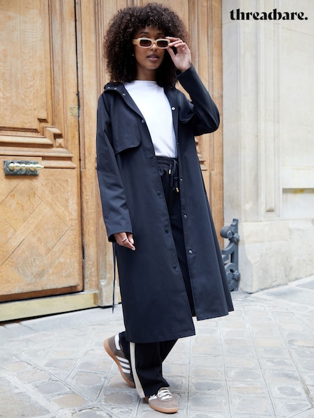Threadbare Black Longline Hooded Trench Coat (H69867) | £68