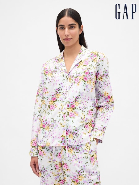 Gap White/Pink Floral Poplin Pyjama Shirt (H69960) | £30