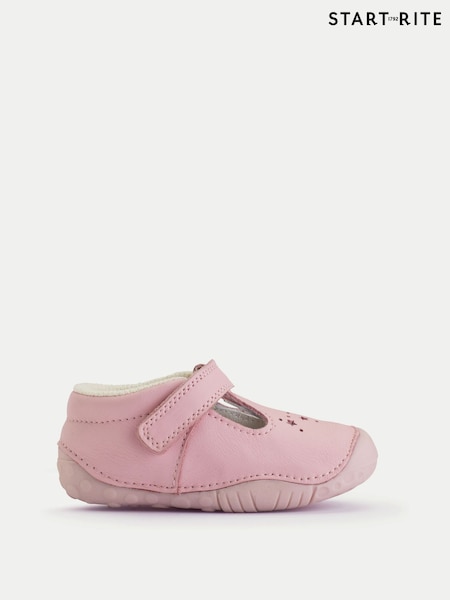 Start-Rite Baby Girls Pink Tumble Leather T Bar Rip Tape Pre Walkers Shoes (H70089) | £37