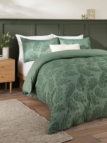 Duvet Day Green Seville Leaf Tufted Soft Touch Duvet Set (H70212) | £21 - £39