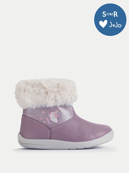 Start-Rite Girls Purple Flurry Unicorn Faux Cuffed Zipped Ankle Boots (H70219) | £51