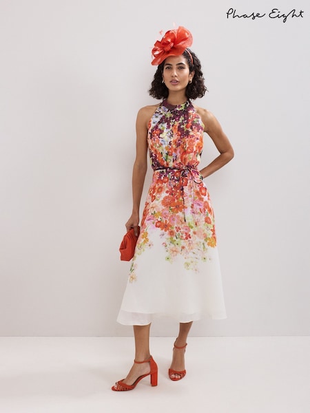 Phase Eight Orange Bethany Floral Print Dress (H70453) | £159