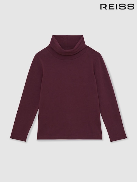 Reiss Burgundy Carey Cotton-Jersey Roll-Neck Top with Stretch (H70485) | £17