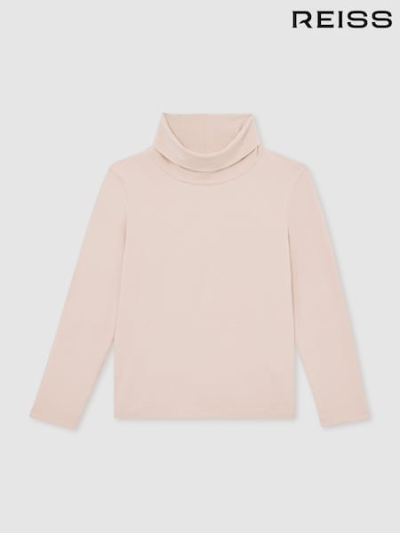 Reiss Rose Pink Carey Cotton-Jersey Roll-Neck Top with Stretch (H70497) | £17