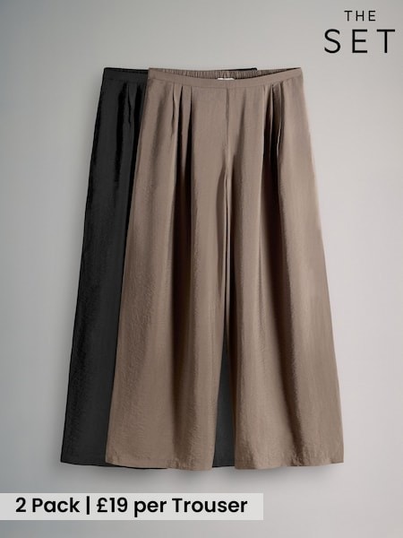 The Set 2 Pack Palazzo Wide Leg Trousers Black/Brown (H70531) | £38