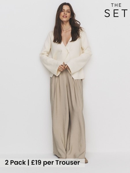 The Set 2 Pack Palazzo Wide Leg Trousers Neutral/Navy Blue (H70569) | £38