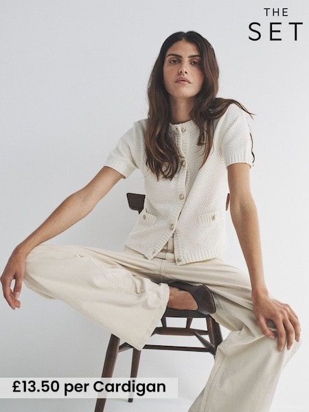 The Set Cream/Black 2 Pack Gold Button Knitted Short Sleeve Cardigans (H70629) | £27