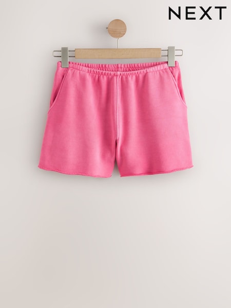 Magenta Pink Raw Hem Detail Washed Cotton Jersey Shorts (H70765) | £20