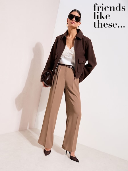 Friends Like These Neutral Latte Premium Elastic Back Tailored Wide Leg Trousers (H70776) | £37