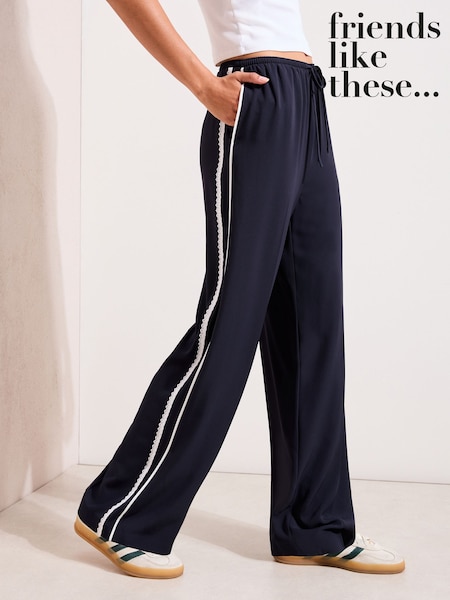 Friends Like These Navy Crochet Trim Wide Leg Trousers (H70783) | £38