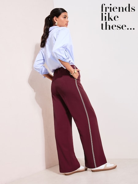 Friends Like These Burgandy Red Crochet Trim Wide Leg Trousers (H70791) | £38