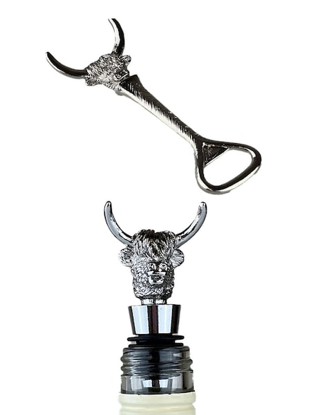 Selbrae House Silver Highland Cow Bottle Opener and Stoppper Duo (H70799) | £40