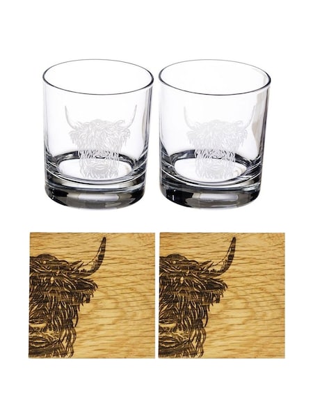 Selbrae House Clear Brown Highland Cow Drinkware Gift Set (H70800) | £57