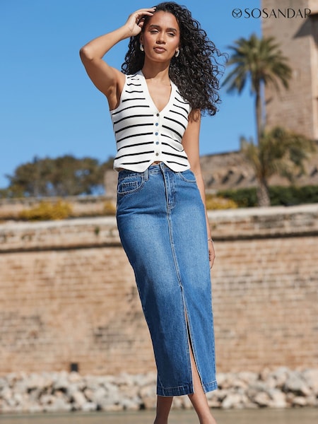 Sosandar Blue Longline Denim Midi Skirt (H70941) | £55
