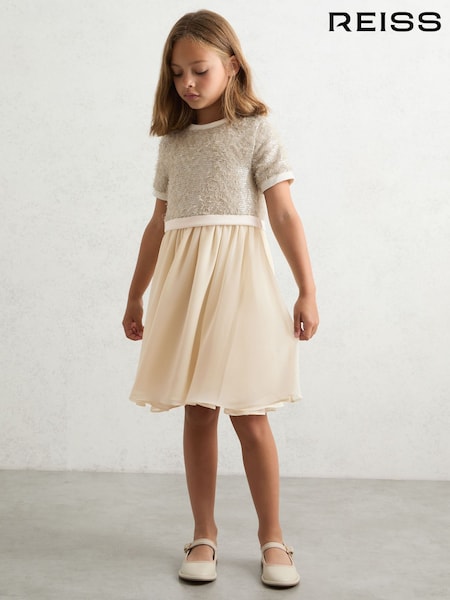 Reiss Champagne Bee 9-13 yrs Sequin-Top Chiffon-Skirt Dress (H71022) | £81