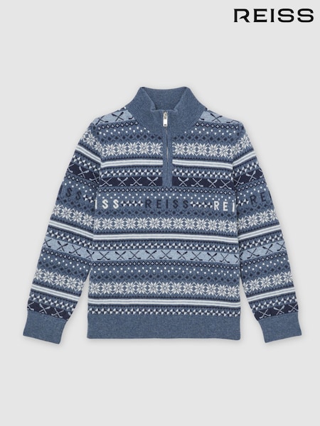 Reiss Airforce Blue Barkley 13-14 yrs Wool-Blend Fair Isle Jumper With Cashmere (H71049) | £56