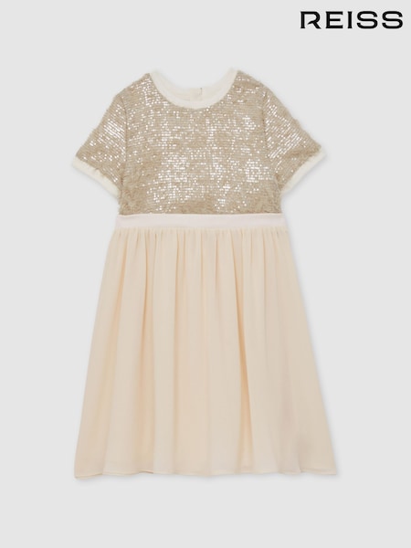Reiss Champagne Bee 13-14 yrs Sequin-Top Chiffon-Skirt Dress (H71055) | £85