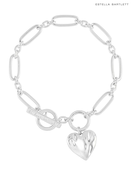 Estella Bartlett Silver Tone Oversized Waterproof Molten Heart T Bar Bracelet (H71086) | £50