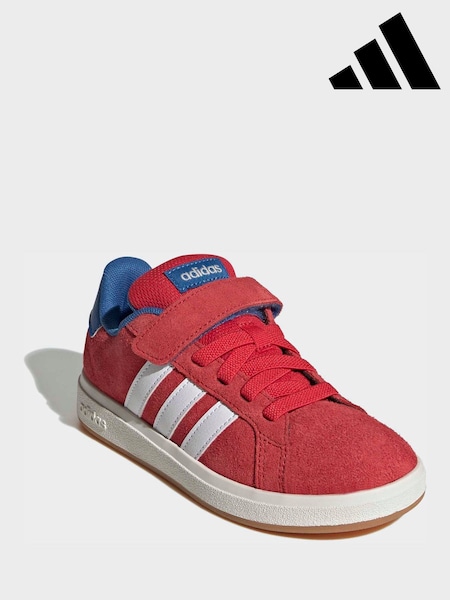 adidas Red Grand Court 00s Suede Elastic Lace Kids Trainers (H71189) | £33