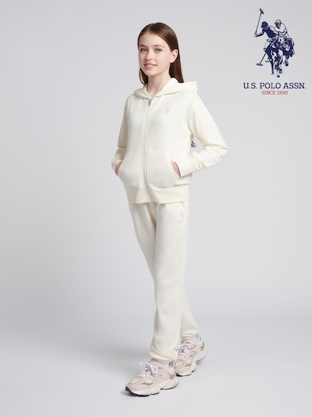 U.S. Polo Assn. White Girls Relaxed Fit Zip Hoodie and Joggers Set (H71211) | £0