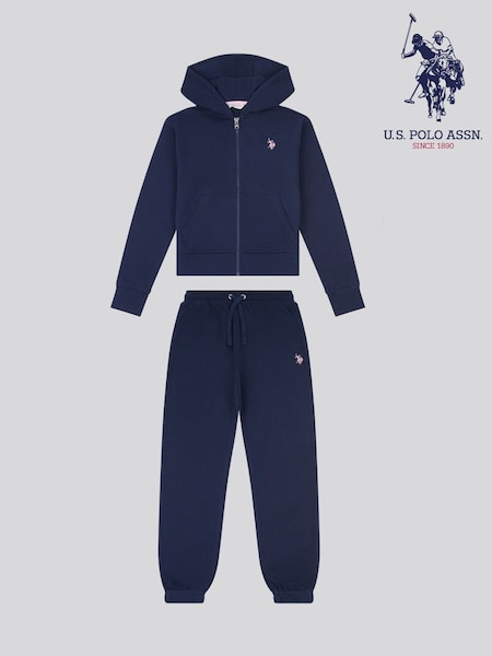 U.S. Polo Assn. Blue Girls Relaxed Fit Zip Hoodie and Joggers Set (H71218) | £0