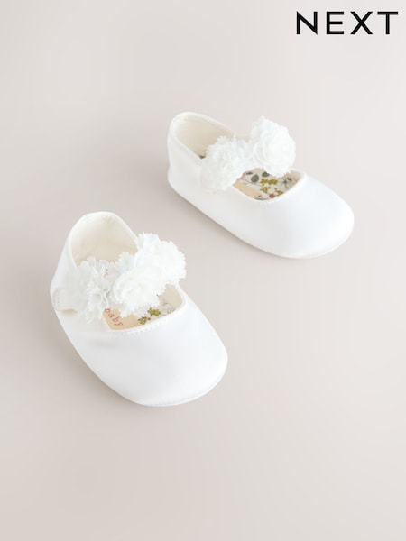 White Satin Baby Corsage Shoes (0-24mths) (H71263) | £10