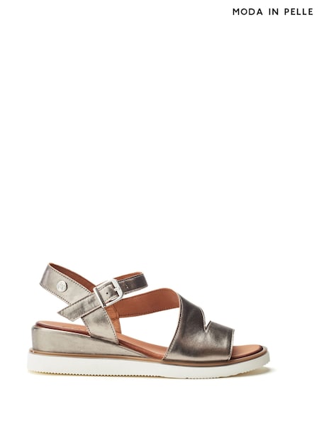 Moda in Pelle Grey Kapur Cross Strap Wedge Sandals (H71330) | £0