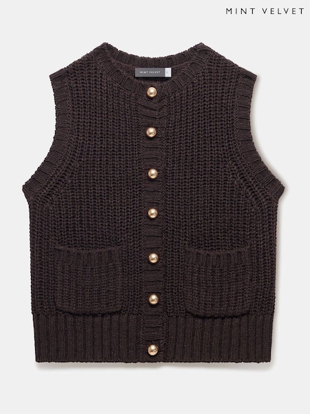 Mint Velvet Brown Chunky Knit Waistcoat (H71400) | £89