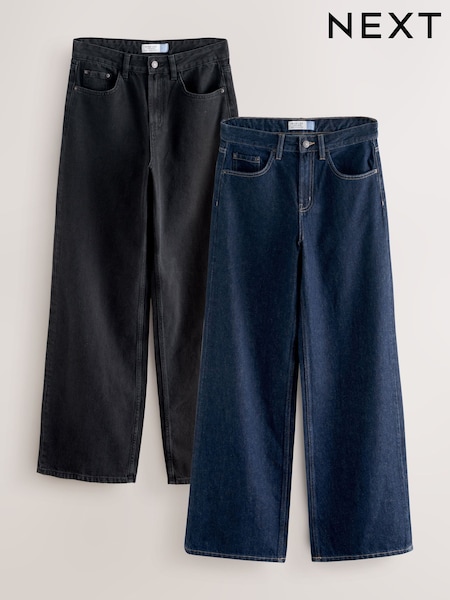 Black/Rinse Blue Wide Leg Jeans 2 Pack (H71427) | £56