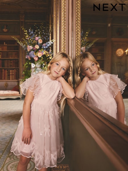 Pink Bow Embellished Mesh Occasion Dress (3-16yrs) (H71439) | £30 - £36