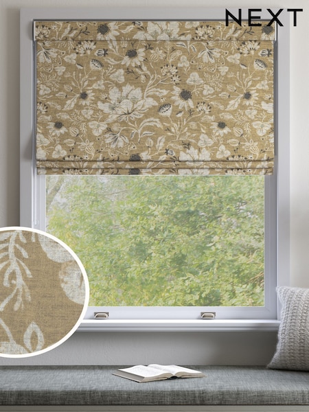 Natural Woodblock Floral Made to Measure Roman Blind (H71445) | £75