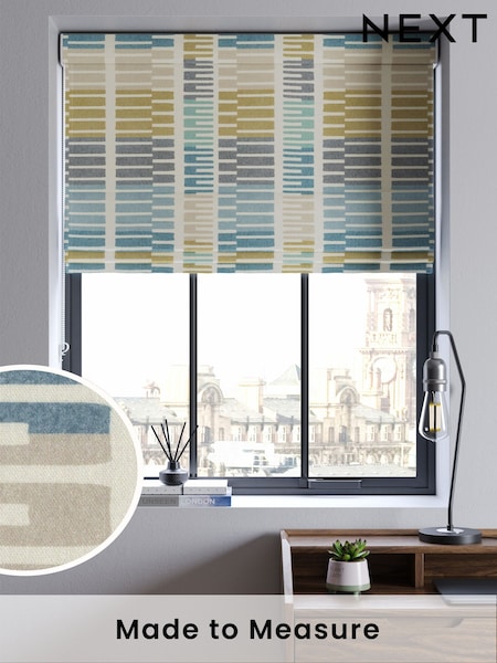 Blue Retro Geo Made To Measure Roman Blind (H71446) | £75