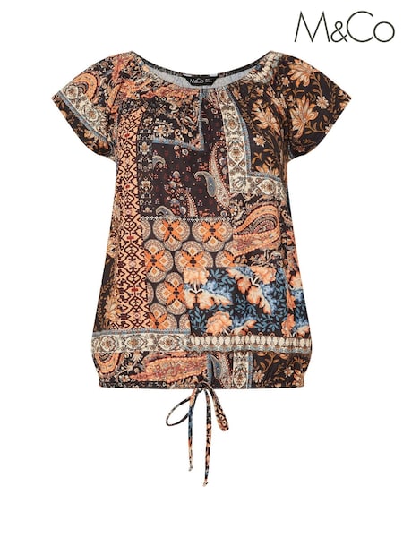 M&Co Orange Tie Hem Scoop Neck Top (H71587) | £0