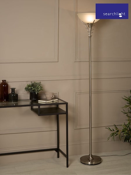 Searchlight Satin Silver Carriden Uplighter Floor Lamp Acid Glass (H71721) | £92